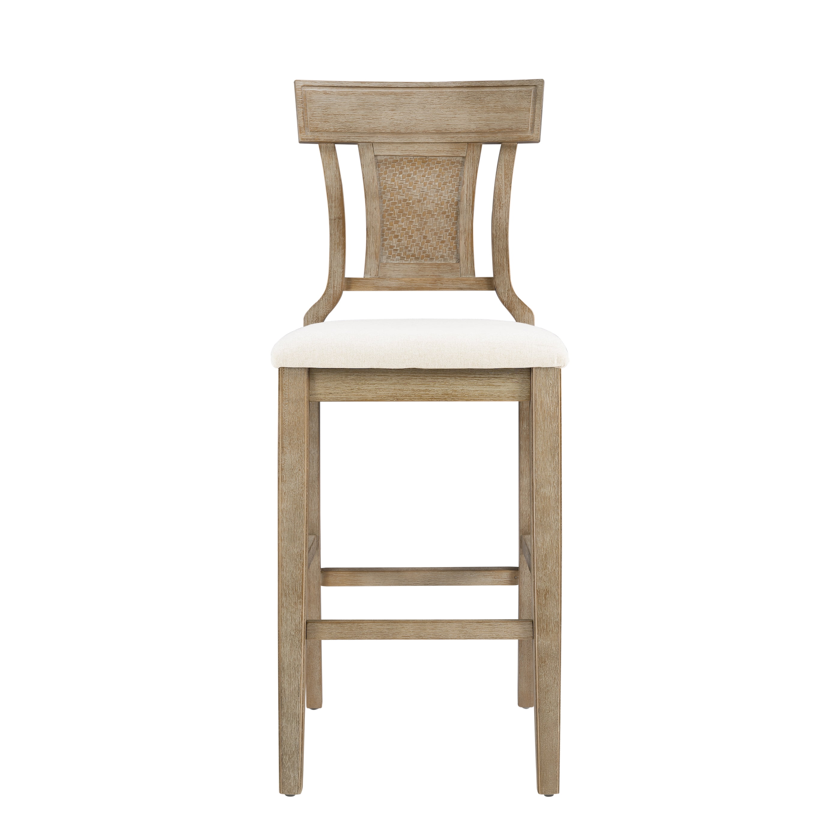 Linon Rylan 30" High Back Indoor Wood Bar Stool, Rustic Gray wash & Beige