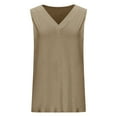 thumbnail image 7 of GaThRRgYP Women's Sleeveless V-Neck Floral Top,Women's New Solid Color Round Neck Cover Strip Casual Blouse Khaki S, 7 of 7