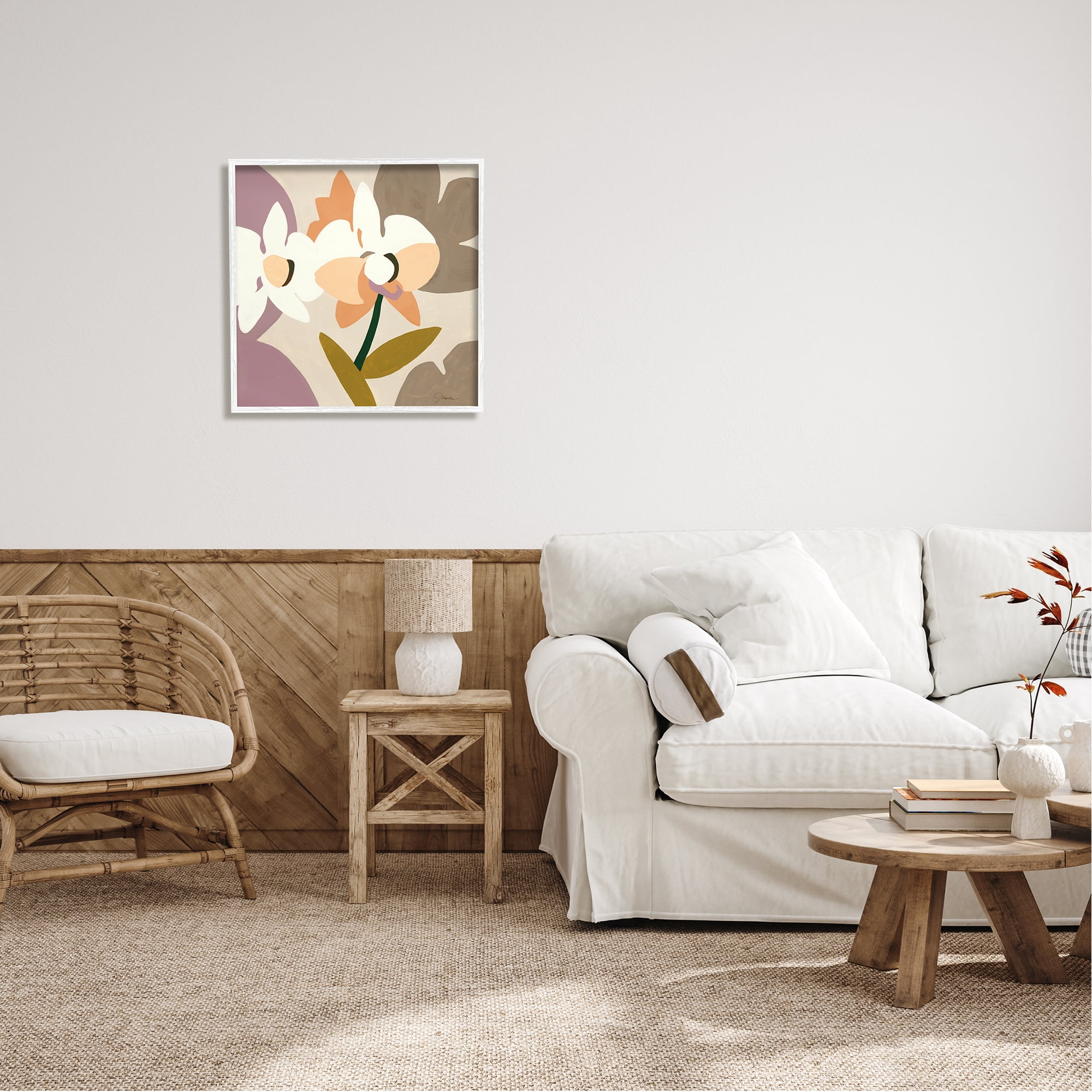 Stupell Industries Contemporary Beige Orchids Abstract Painting White Framed Art Print Wall Art, 24 x 24