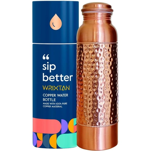 Wrixtan Half Hammered Copper Water Bottle, 1000ml