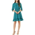 thumbnail image 3 of INSPIRE CHIC Women's Layered Ruffle Hem 3/4 Sleeves Smocked Chiffon A-Line Dress XS Lake Green, 3 of 9