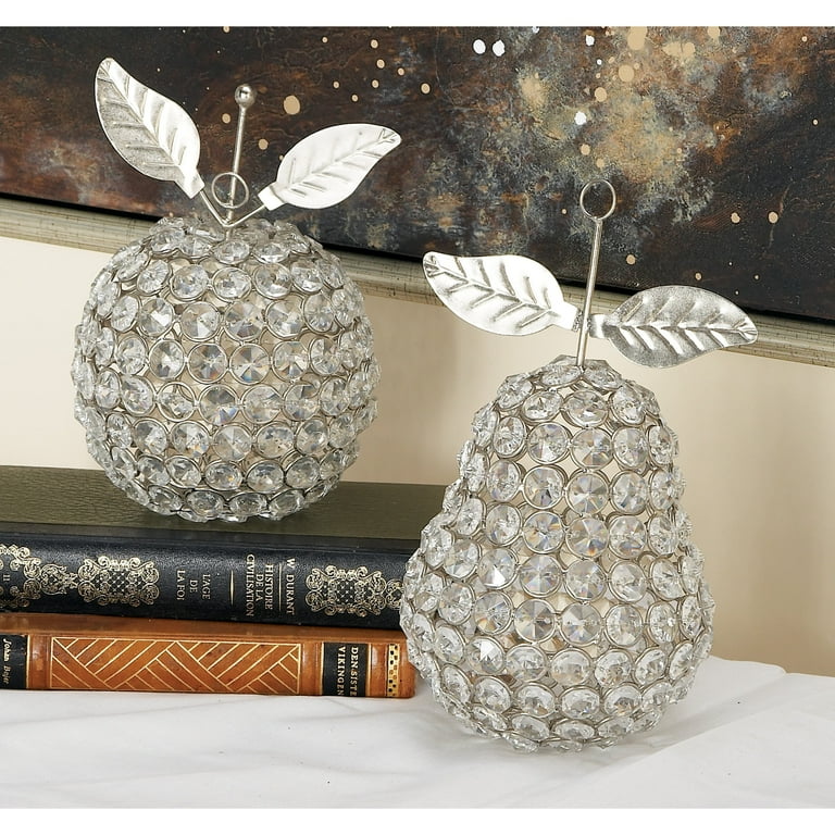 5W, 7H Silver Metal Decorative Fruit Sculpture with Crystal  Embellishments, by DecMode (2 Count)