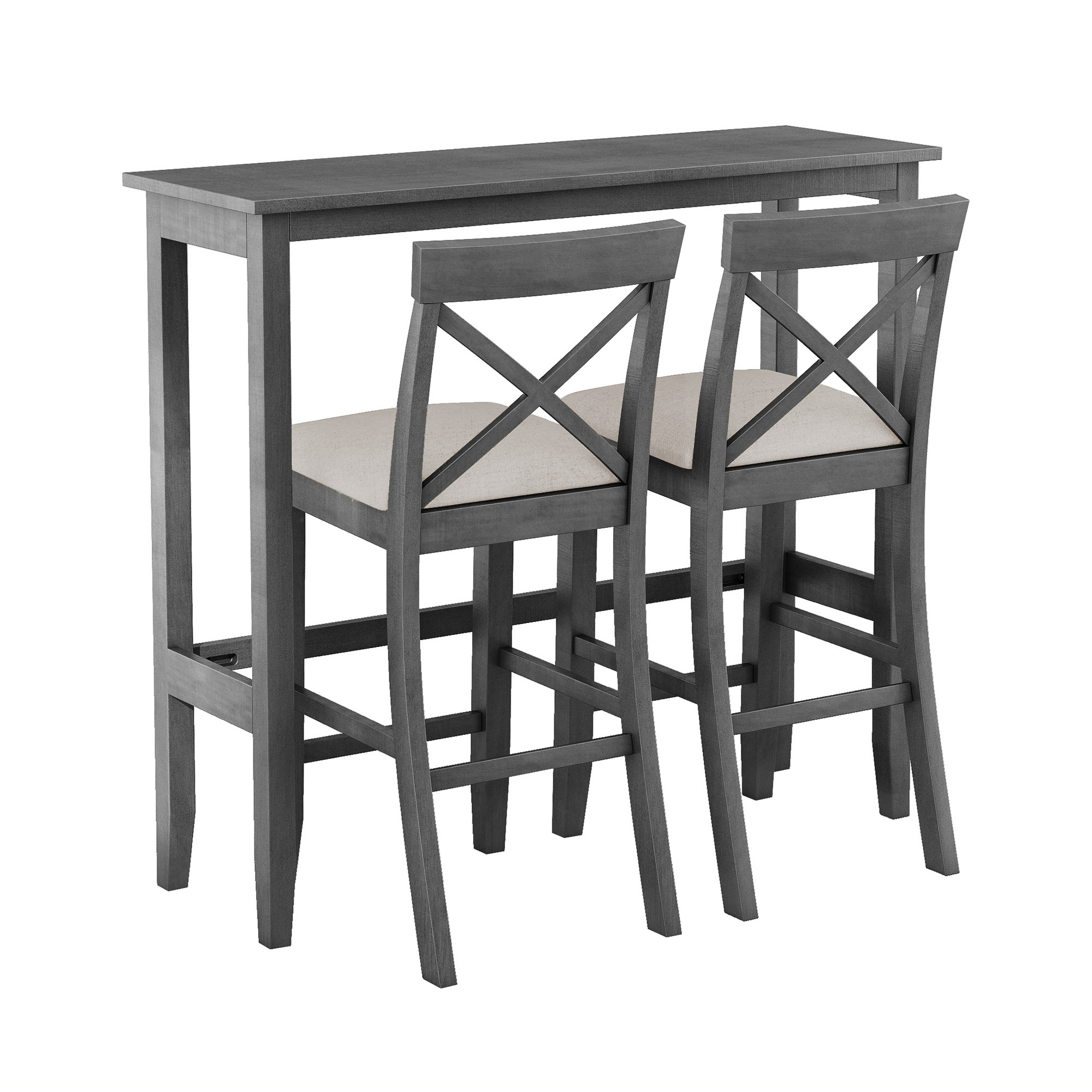 Euroco Farmhouse 3 Piece Dining Set,48" Rectangular Wood Bar Set Kitchen Breakfast Nook with 2 Chairs for Small Places,Gray