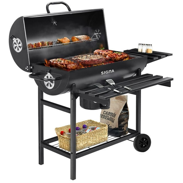 Parrilla Asador De Carbón Tipo Barril Con Ruedas Acero Inox