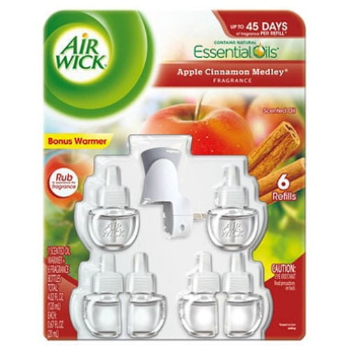 Air Wick Oils, Apple Cinnamon Medley Scent, 6 Ct + Bonus Warmer, 1 Ct
