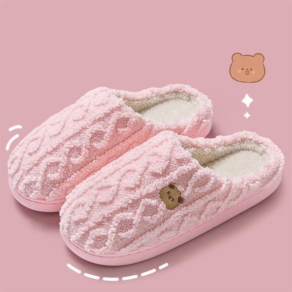 Womens Slippers Slider Ladies Warm Fur Lined Winter Warm Mules Shoes House Size-Pink-5 - 6 UK =38 - 39 EU