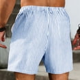 thumbnail image 3 of Lmueinov 2026 Men's Seersucker Vertical Stripe Casual Shorts, 100% Polyester Elastic Waist White Drawstring Loose Knee Length Summer Beach Shorts with Front & Back Pockets S-2XL, 3 of 8