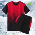 thumbnail image 2 of Unisex Printed Matching Sets 2026 Summer Stretch Crew Neck Tee Tops Drawstring Shorts Casual Activewear Outfits Red 5XL, 2 of 3