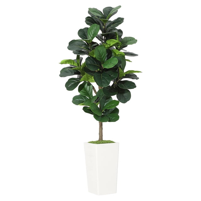 QinaQin Árbol artificial de hoja de violín de 5 o 6 pies en maceta blanca, planta decorativa realista para sala, oficina o hogar