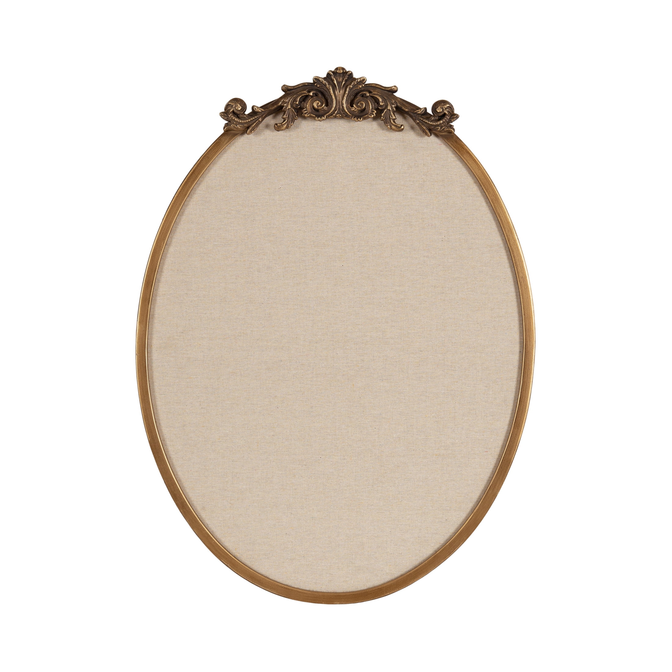 Kate and Laurel Arendahl Decorative Oval Pinboard, 18 x 24, Gold, Framed Round Ornate Vintage Cork Board for Use as Motivational Vision Board or Wall Organizer