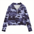thumbnail image 4 of Spazoro Girls Turn Down Collar Sweatshirts, Soft & Comfy Camouflage Long Sleeve Half Zip Fall Winter Tops for Girls Purple Size 13 T, 4 of 5