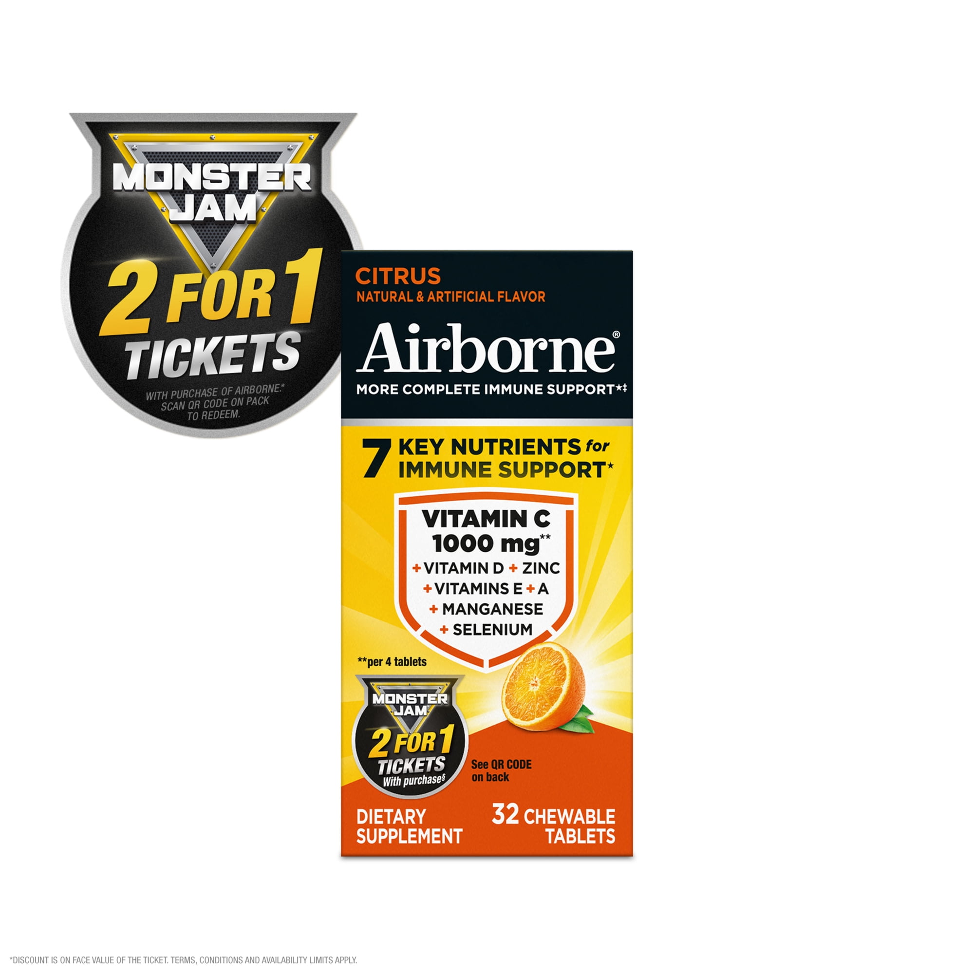 Airborne 1000mg Vitamin C Immune Support Multivitamin Effervescent Tablets, Citrus Flavor, 32 ct