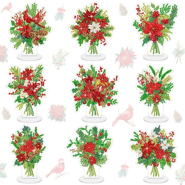 Kit de Arte y Manualidades Kosiz 9 Piezas Set de Diamantes Flor de Nochebuena de Navidad