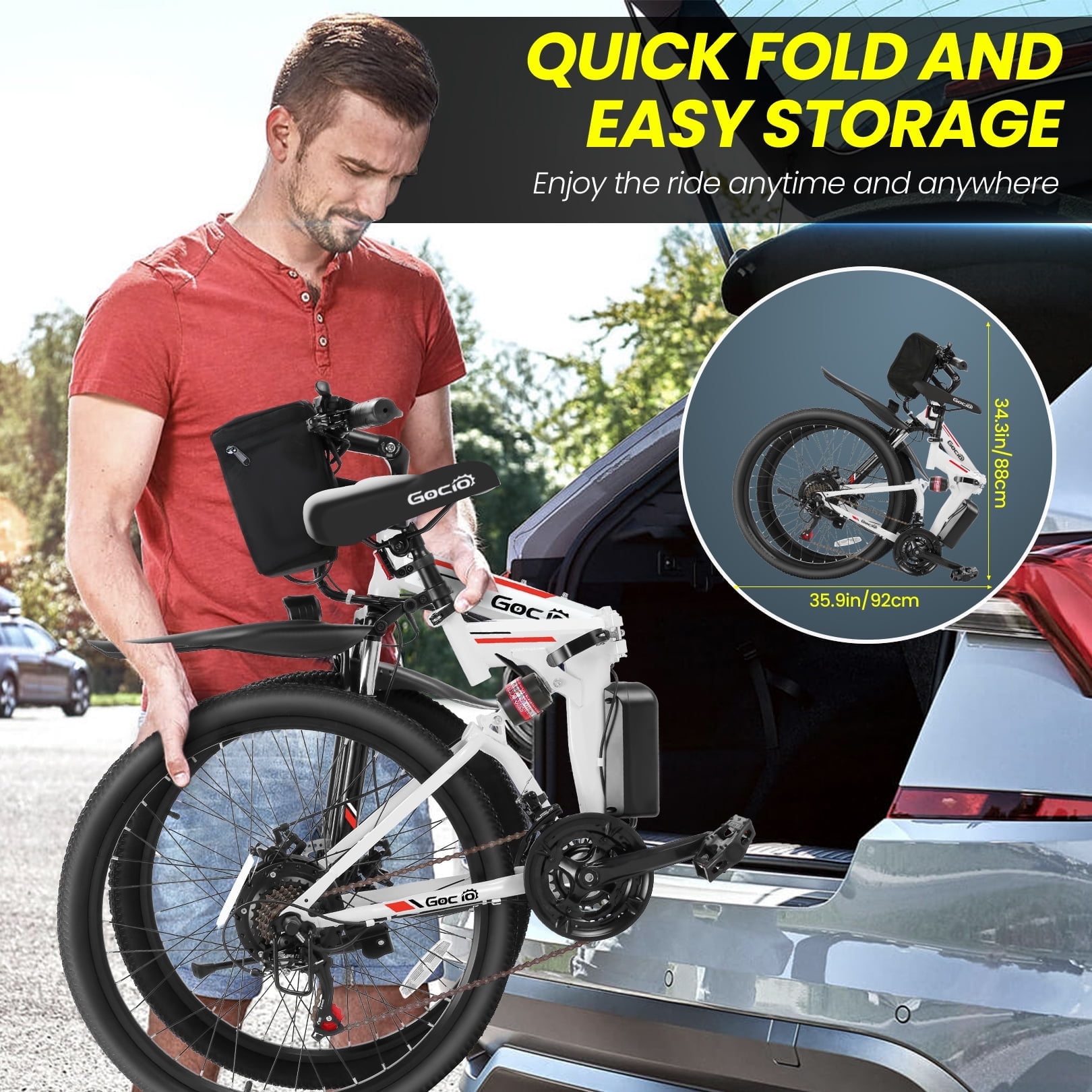 Gocio 26" Folding Electric Bike for Adults, 750W Peak Motor E-Mountain Bike, 19.8MPH, 48V 7.8AH Battery Ebike , 21-Speed Electric Bicycle, UL2849