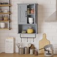 thumbnail image 4 of Farmhouse Medicine Cabinet, Bathroom Wall Cabinet with Adjustable Shelf, Towel Bar, 3 Hooks, Over The Toilet Storage Cabinet for Bathroom, Kitchen, Grey, 4 of 16