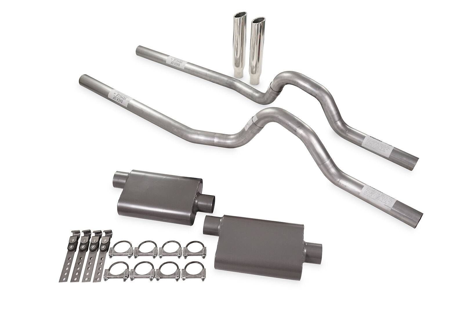 Dual Exhaust Kit 2.5" 2 Chamber Rear Exit RC Tips Fits 7379 Ford F