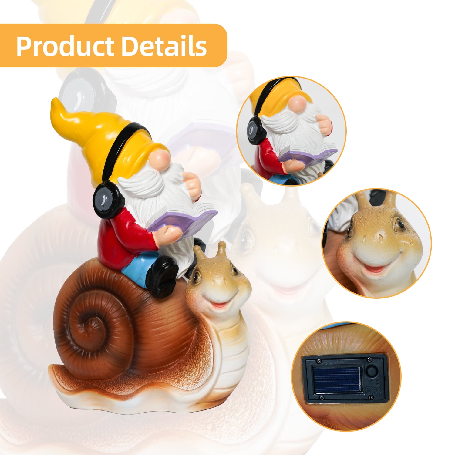 Ferrisland Garden Gnomes Snail Outdoor Figurines with Solar Lights, 10.4 inches Resin Solar Gnomes Decoration Yard Outdoor Garden, Patio Yard Lawn Birthday Housewarming Mother's Day（Gnome on Snail）