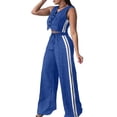 thumbnail image 3 of Women's 2 Pcs Outfits White Striped V Neck Button Blazer Vest Pants Tracksuit - Sleeveless Tops Wide Leg Trouser Pants Suits Casual Sets 2026 - Summer Trendy Vacation Lightweight Suit Blue M, 3 of 8