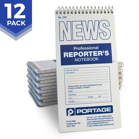 Portage Reporter’s Notebook – #200 Gregg Ruled 4” x 8” Professional Spiral Notebook for Taking Notes in the Field - 140 Pages (12 Pack)