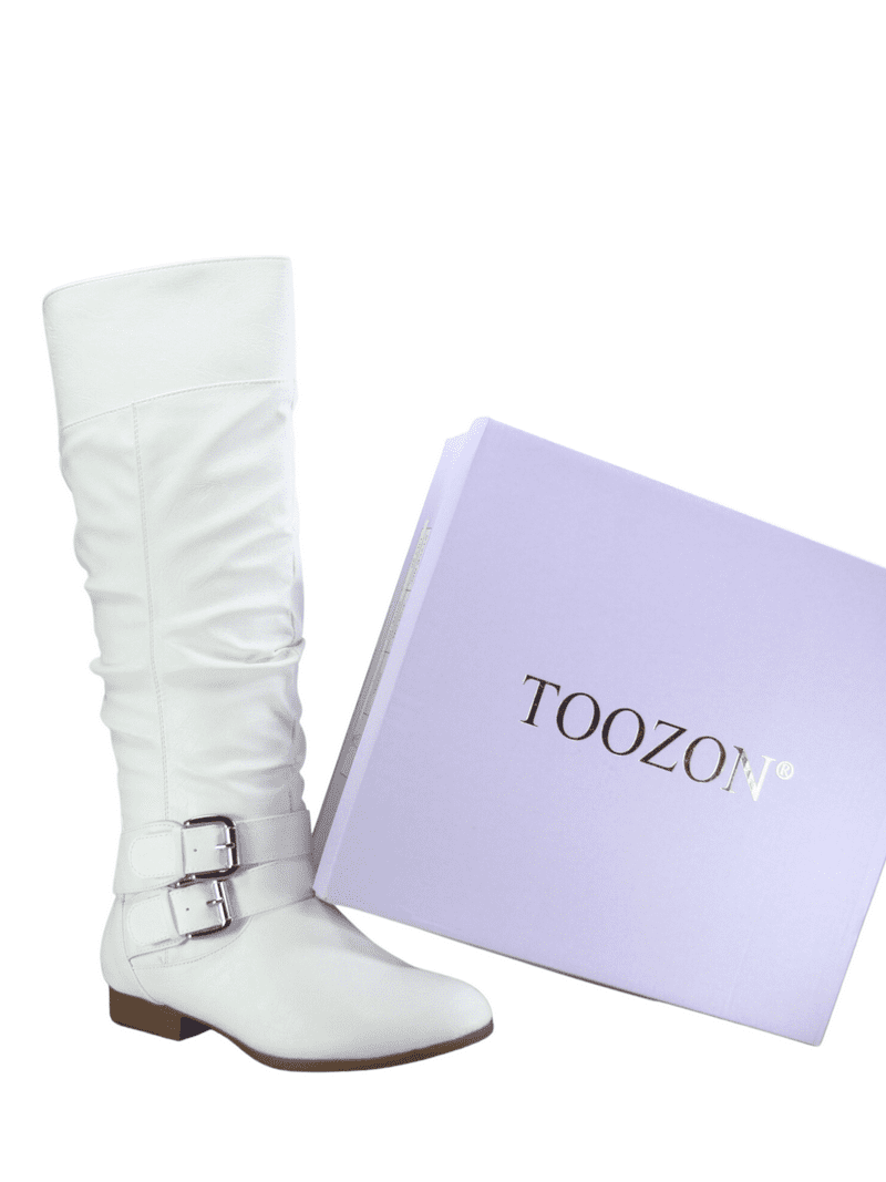 Women's Zipper Knee High Riding Boots Casual Flat Low Heel