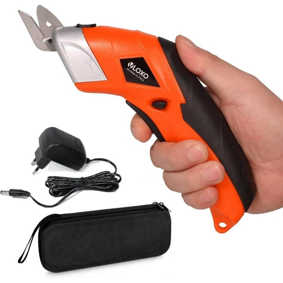Cordless Electric Scissors, VLOXO Cardboard Cutter Electric Fabric Scissors Box Cutter with Blades Rechargeable Powerful Fabric Cutter for Crafts Leather Carboard Carpet Plastic Felt with Case Orange