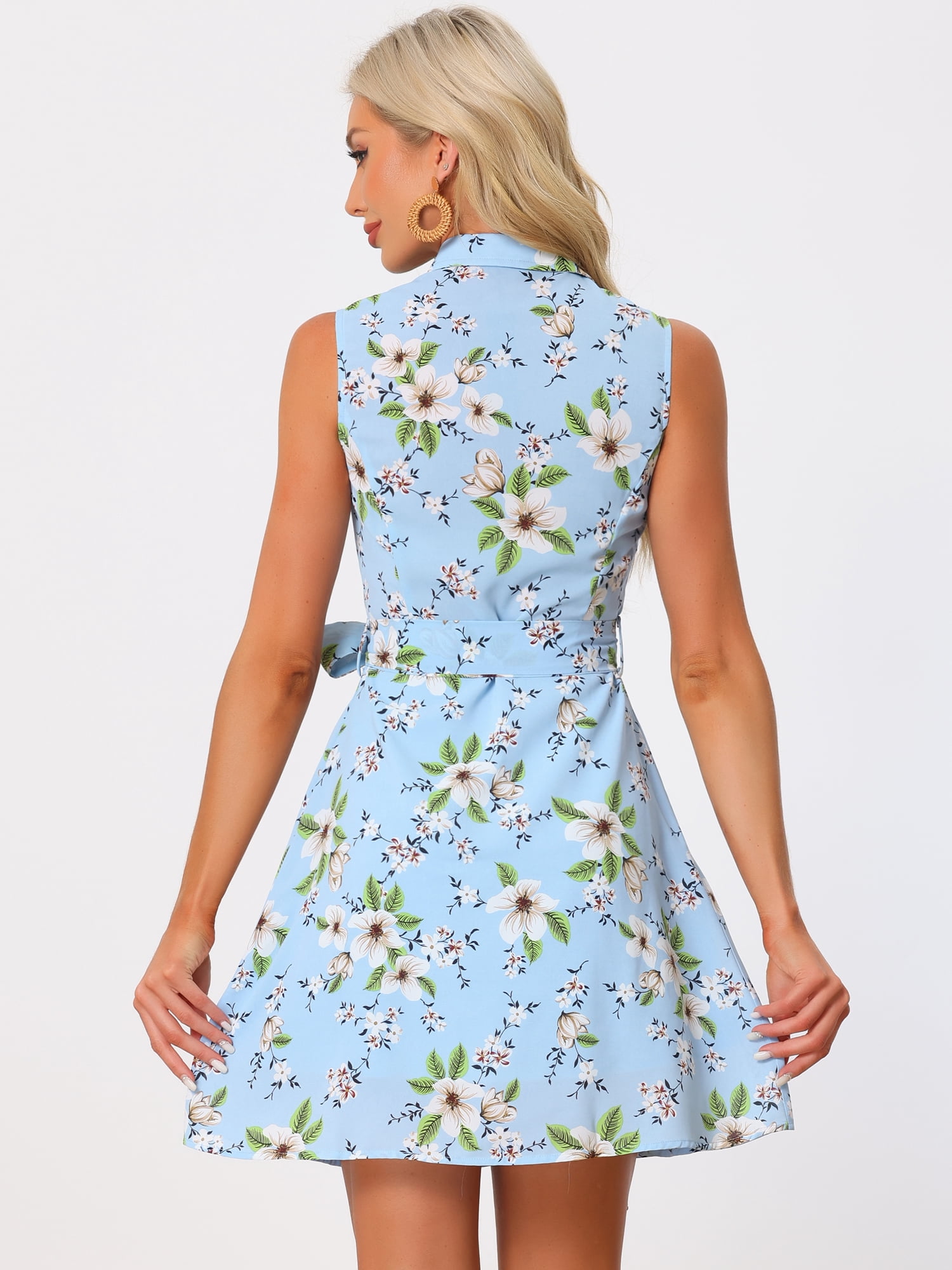 DARING DIVA Above Knee Button Down Floral Print Dress XS Blue