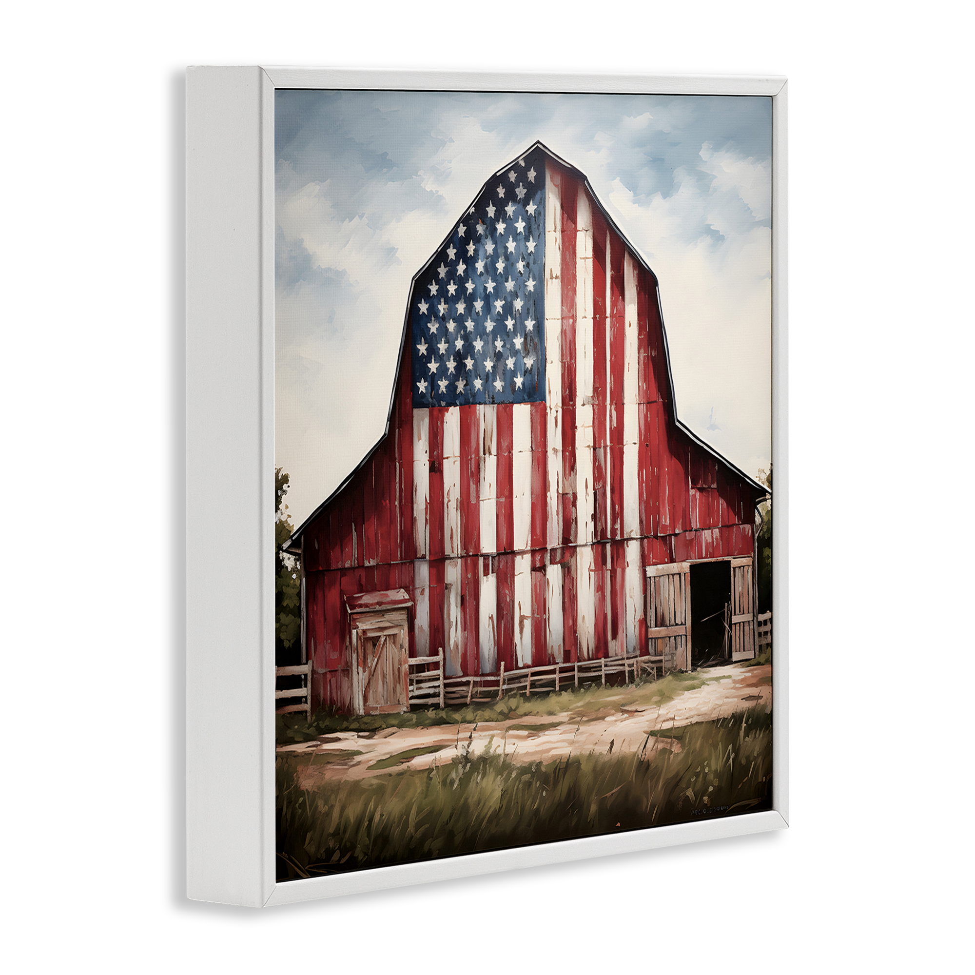 Stupell Industries Americana Barn View Landscape Painting White Framed Art Print Wall Art, 12 x 12