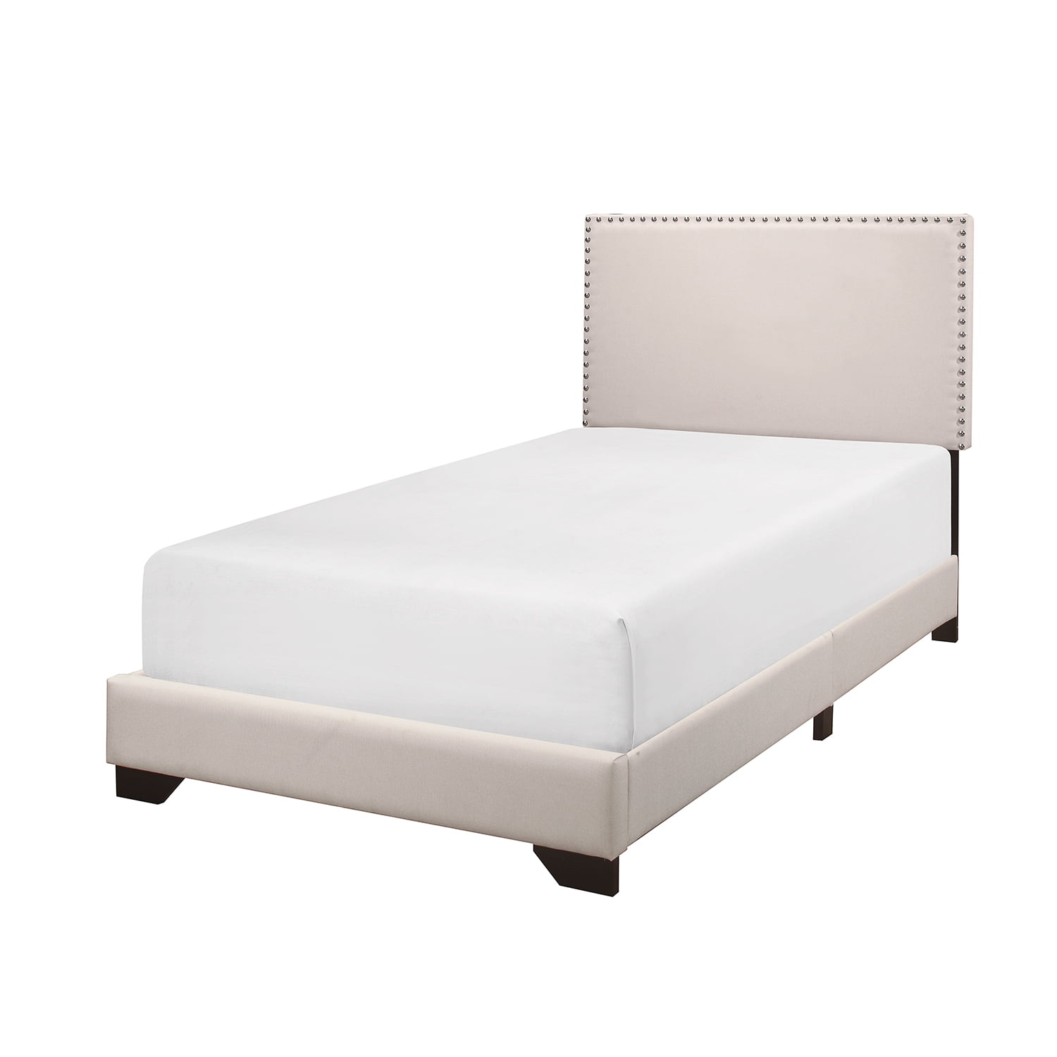 Skylar Nailhead Trim Upholstered Twin Platform Bed, Beige