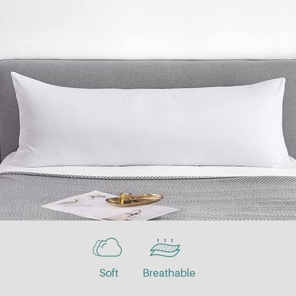 Cotton Body Pillowcase, Moisture Absorbent and Breathable, Premium Hotel Body Pillow Cover for All Seasons, White