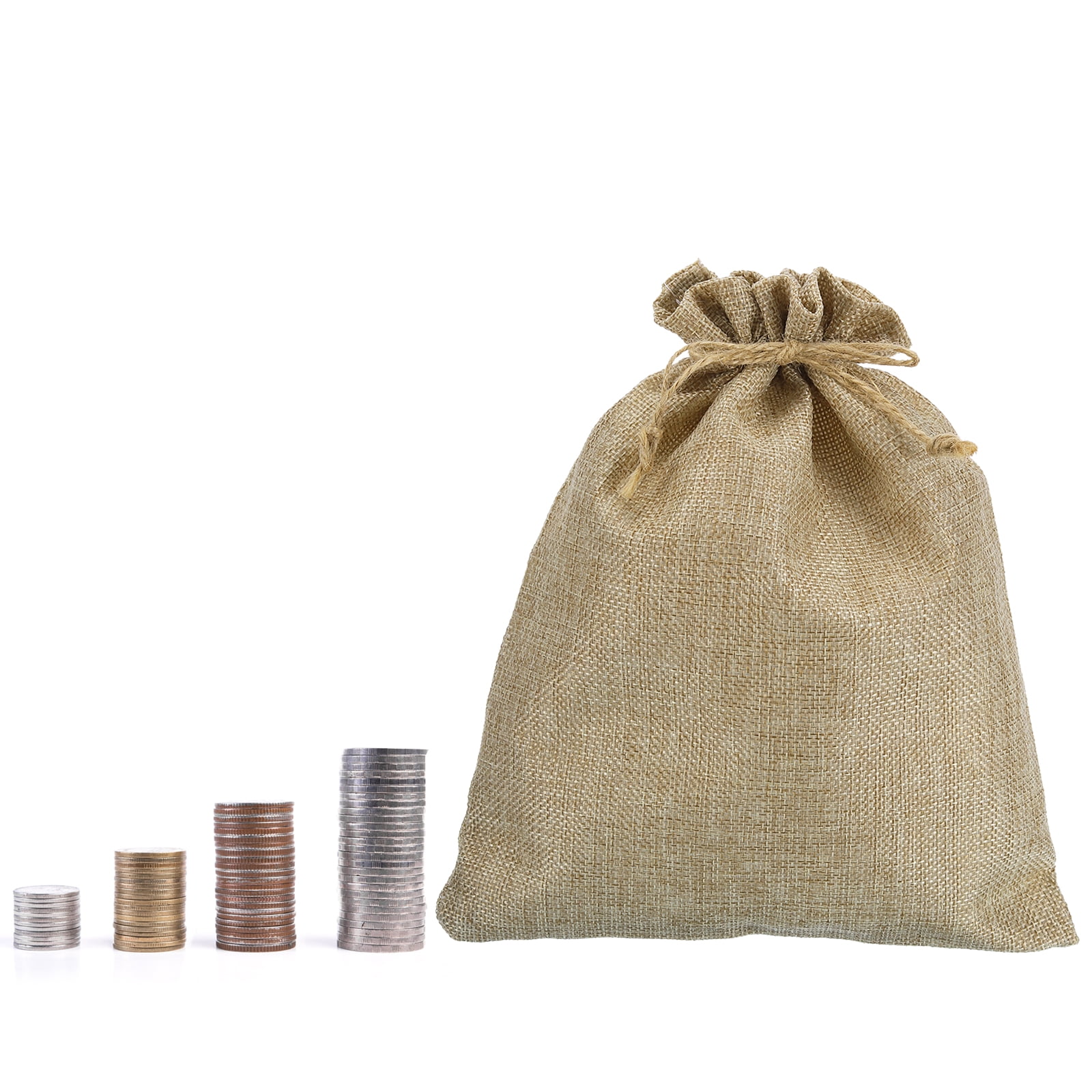 Unique Bargains Coin Money Sacks Bag with Drawstring Closure Beige 10" x 8"