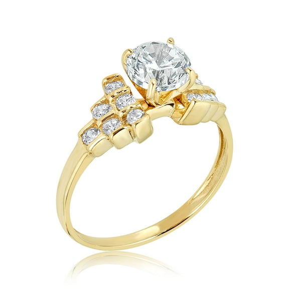 AVORA 10K Yellow Gold 1 Carat Simulated Diamond CZ Timeless Engagement Wedding Anniversary Ring  - Size 7