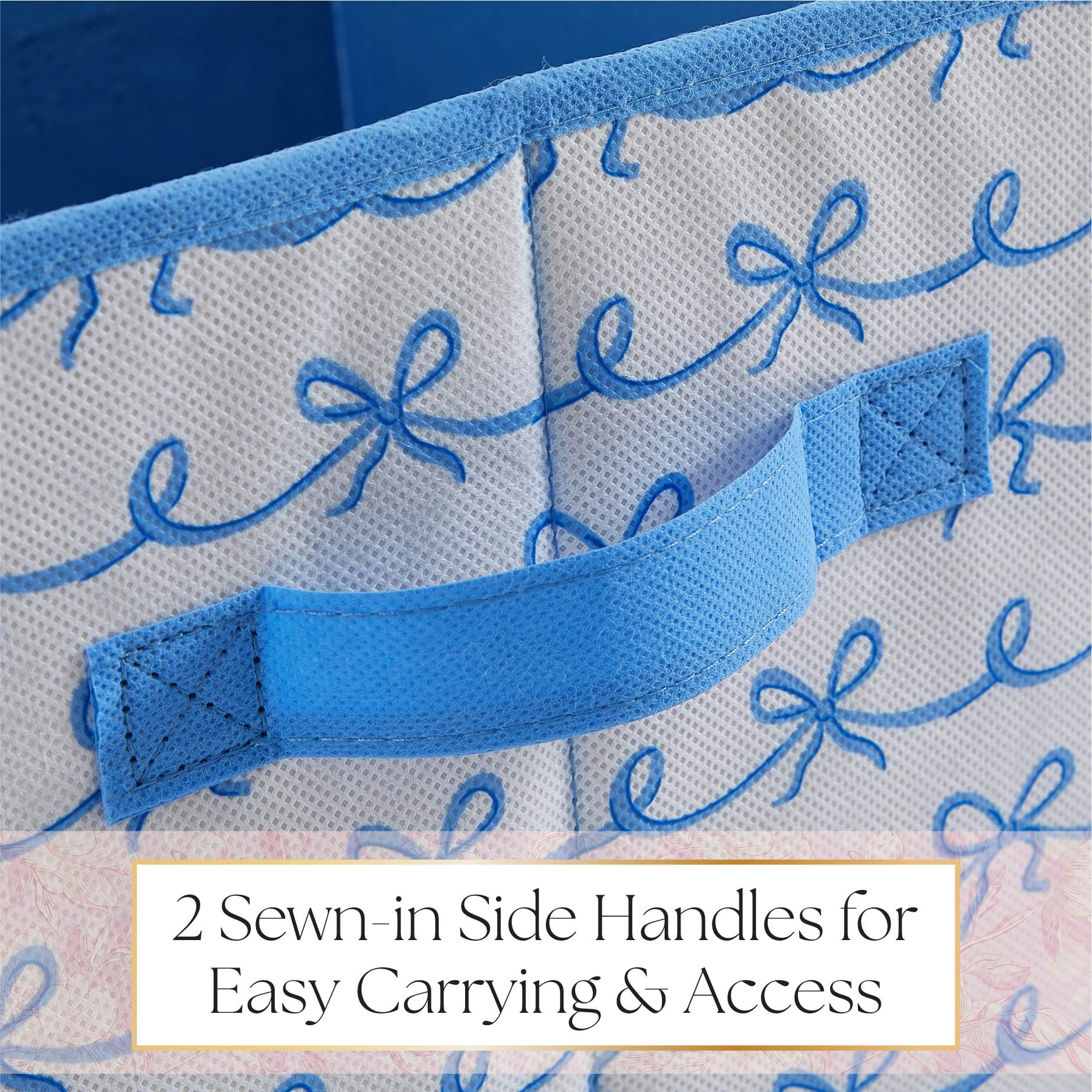 Urban Shop Petals and Pearls Collapsible Storage Cube, Ribbon Blue
