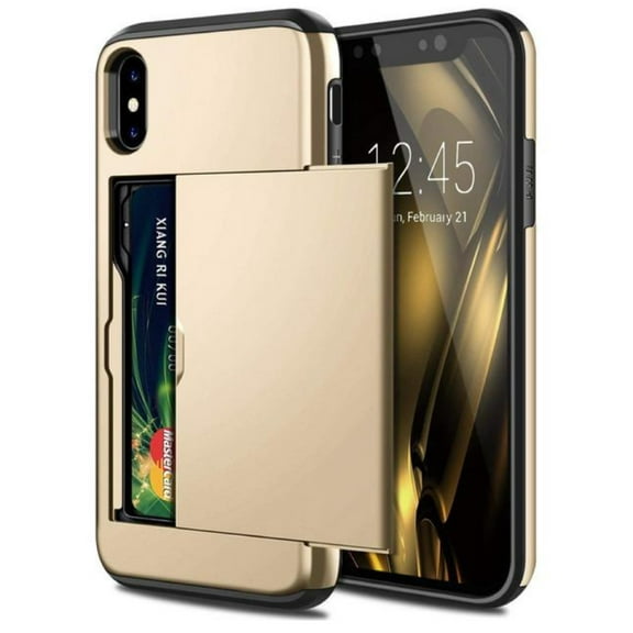 Card Slot Holder Wallet iPhone XS Max Case - (Gold) Dual Layer Shockproof with Heavy Duty Protection