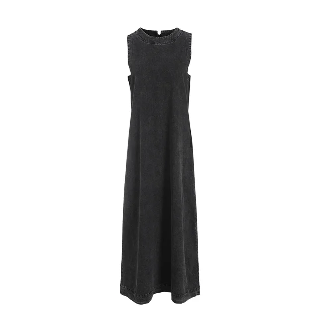 AP nuevo 2025, otoño, vestido vaquero sin mangas para mujer, cárdigan tejido negro, estilo de moda