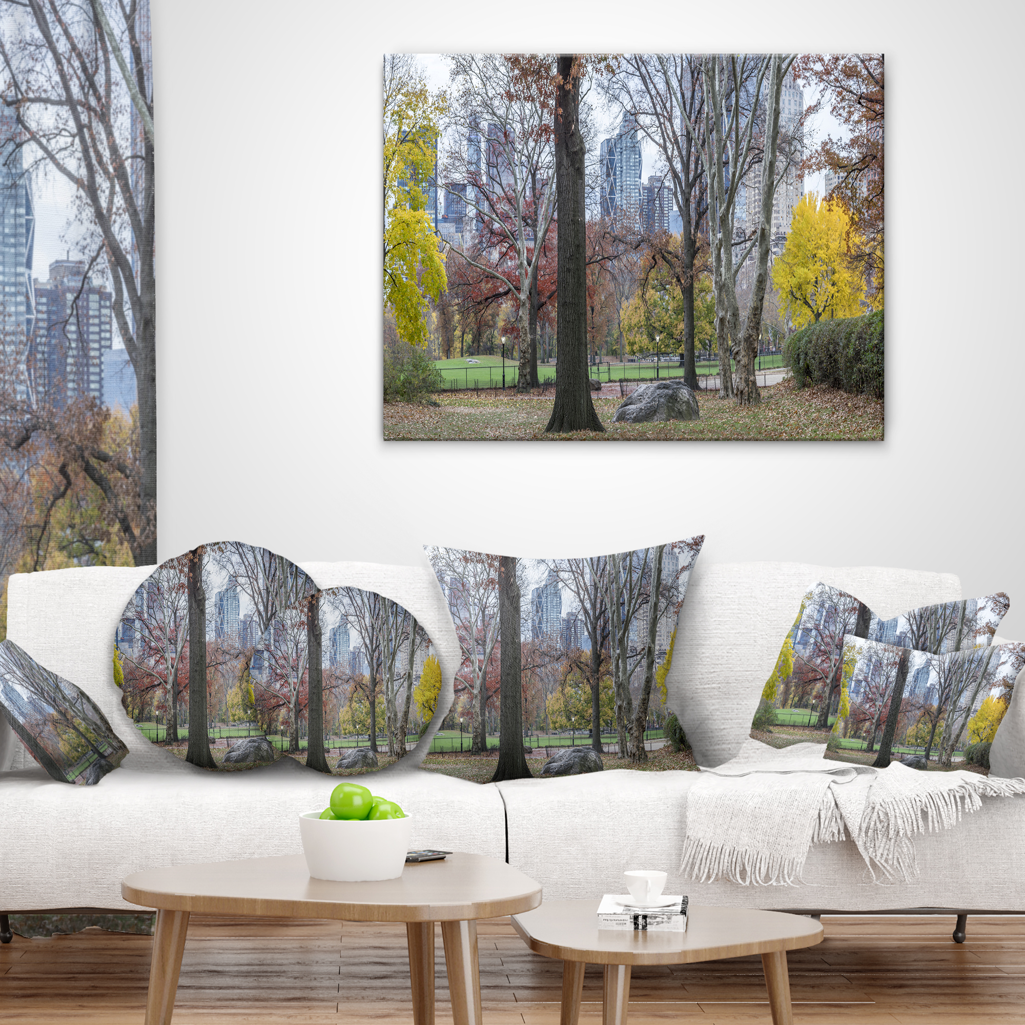 Designart Central Park New York City in Autumn - Landscape Printed Throw Pillow - 18x18