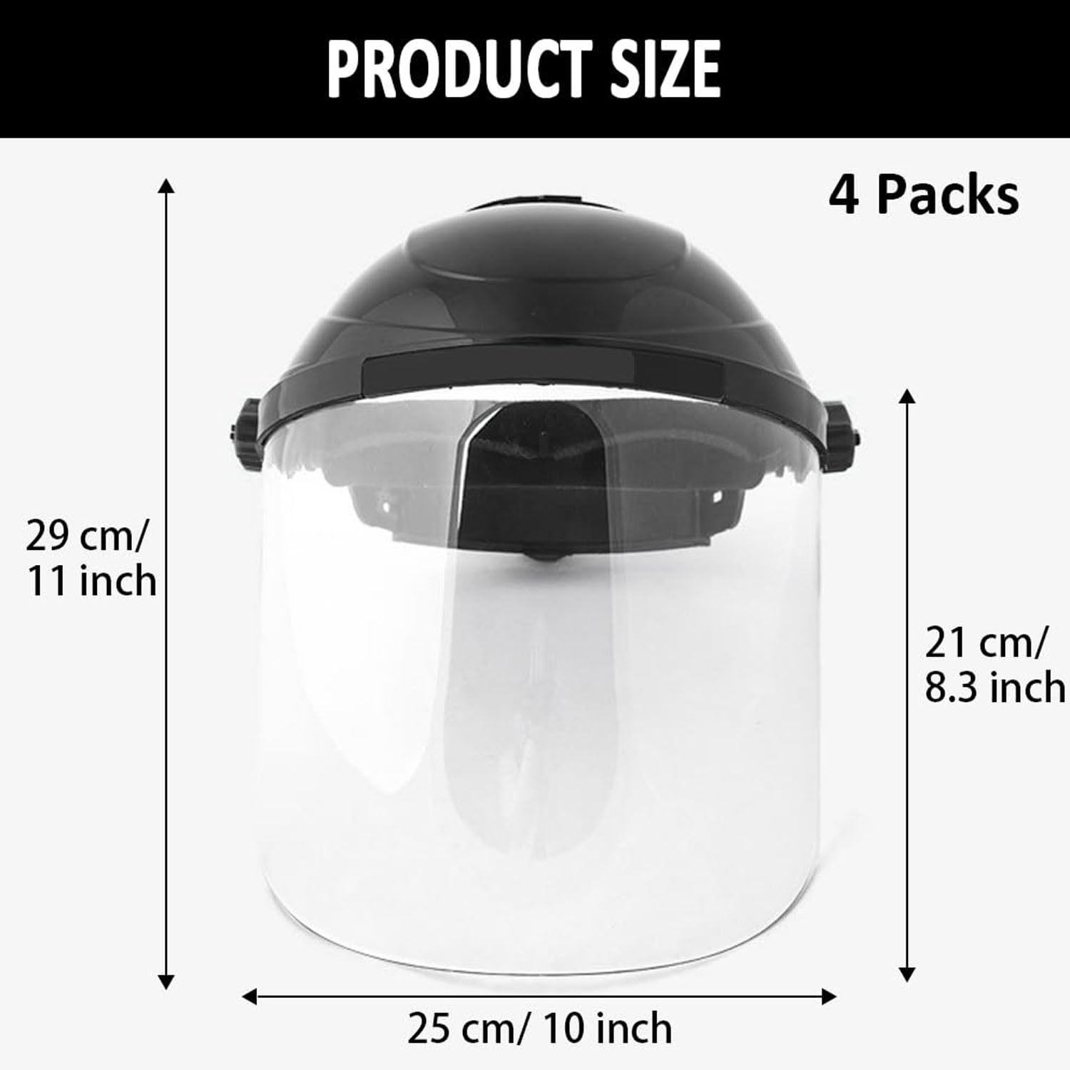 Uooglle 4 Pack Full Face Shield, Clear Safety Mask for Grinding & Cutting, Impact Resistant Head-Mounted Face Shield with Adjustable Ratchet Headgear for Construction, Woodworking & Metalwork