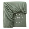 thumbnail image 3 of MooMee 100% Washed Cotton Queen Fitted Sheet Only Linen Like Textured Extra-Deep Pocket Breathable Soft 1-Piece(Heathered Green, 60"x80"), 3 of 6