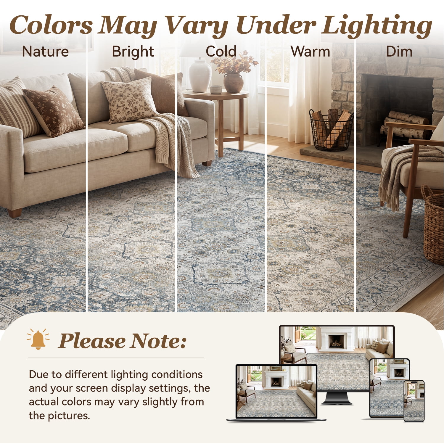 SIXHOME 5'x7' Area Rugs for Living Room Washable Rugs Ombre Vintage Floral Living Room Rug Aesthetic Carpet Soft Large Rugs for Bedroom Dining Room Office Retro Home Decor Blue