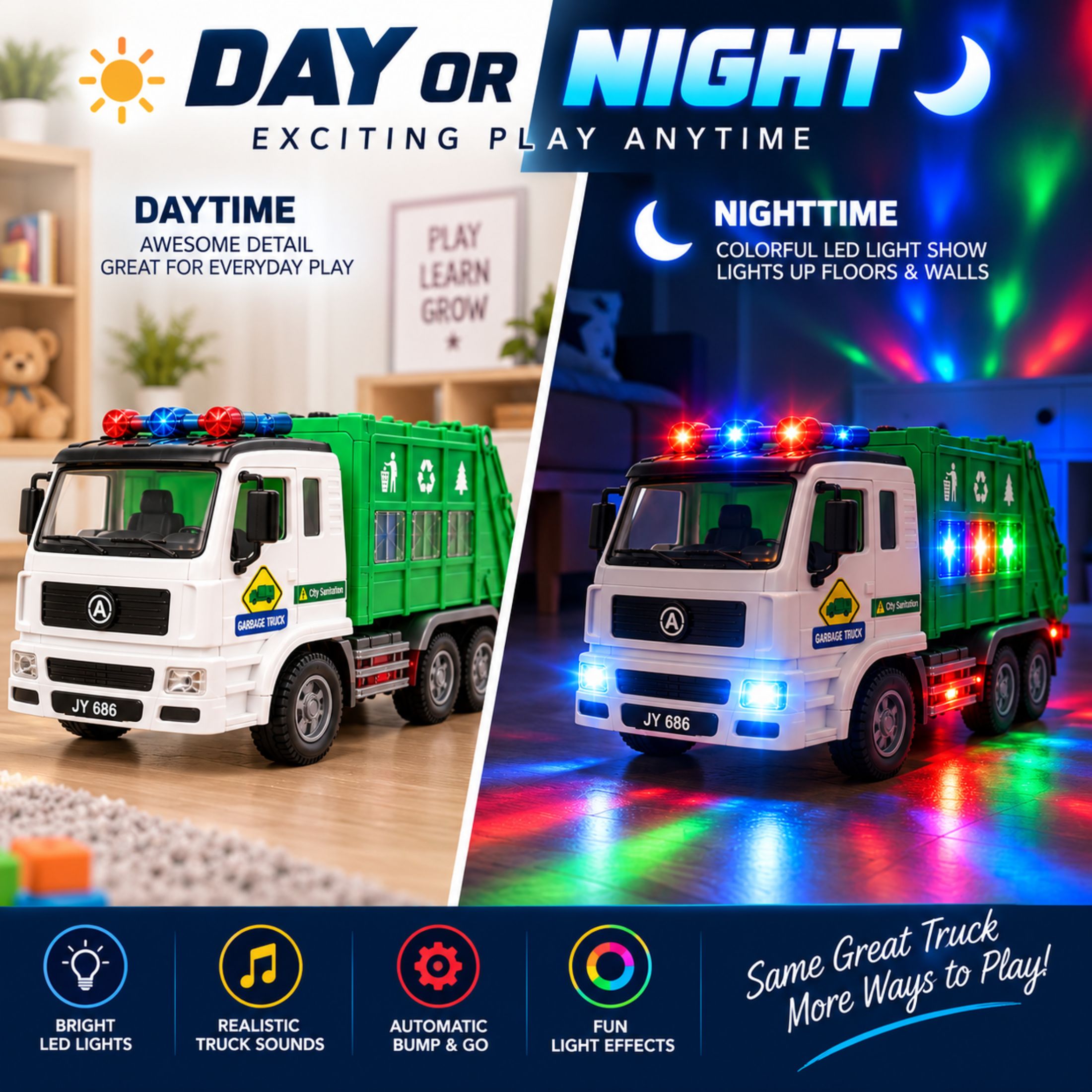 JoyX Garbage Truck Toy with LED Lights & Sounds photo 6