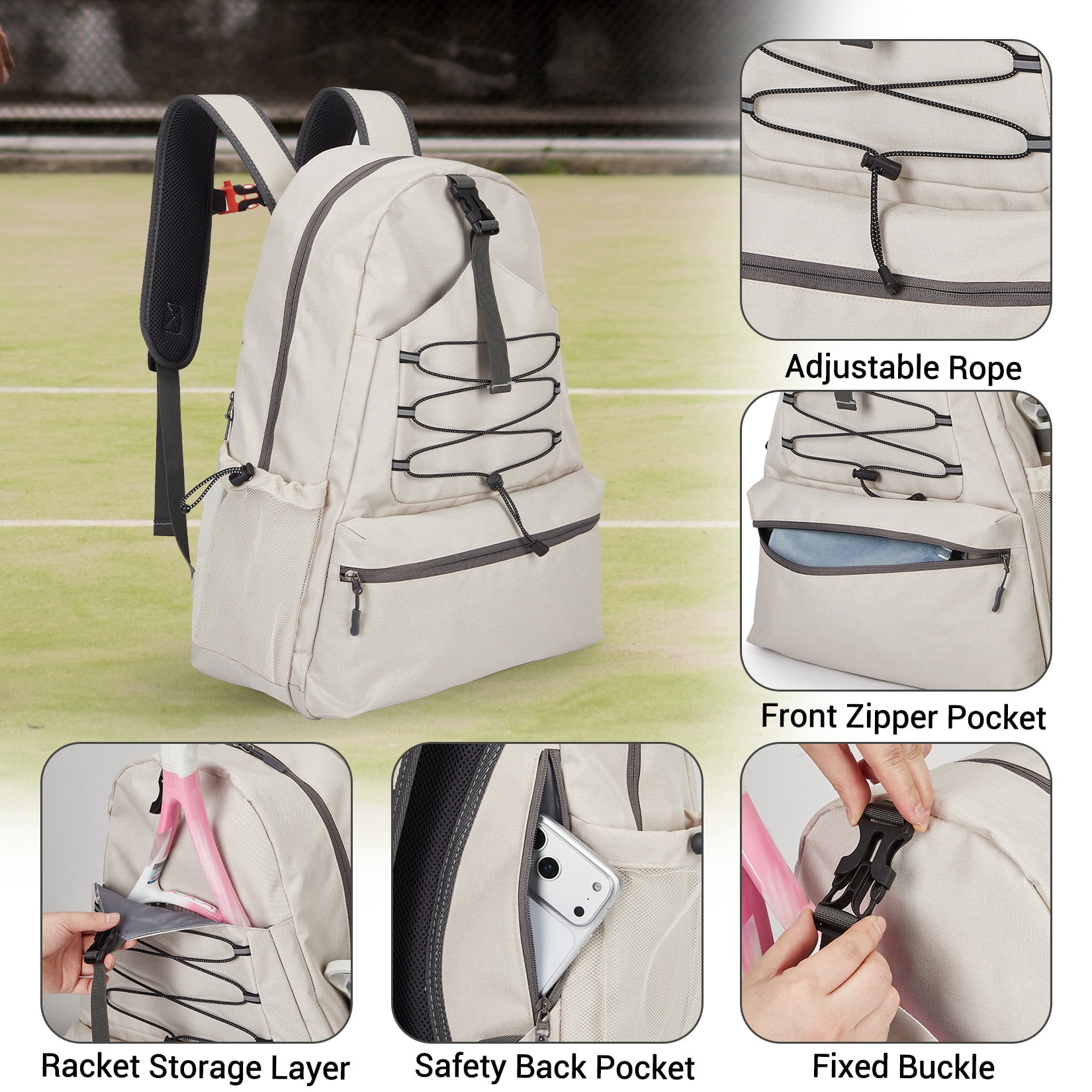 High-quality Tennis Backpack for 2 Rackets – Large Capacity Water-Resistant Bag with Ventilated Shoe Compartment, Multiple Pockets, Fence Hook – For Men & Women