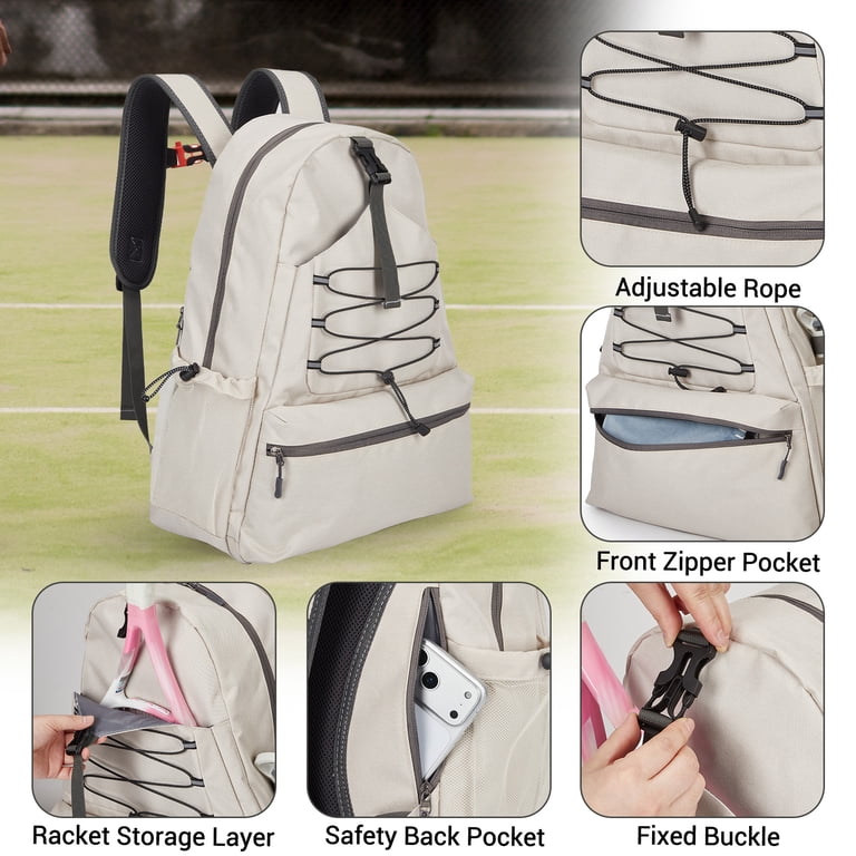 Tennis Backpack for 2 Rackets with Shoe Compartment, Nylon Pickleball Bag Unique Bargains Waterproof Separate Shoe Compartment  main image 3