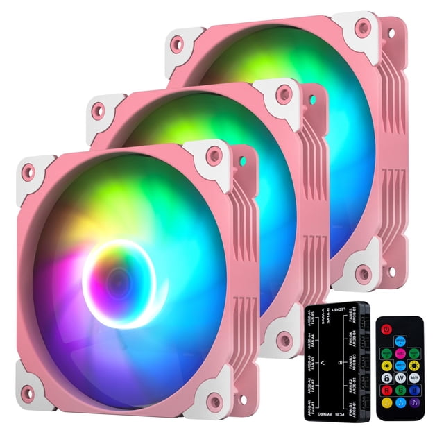 Carcasa para ordenador, ventilador Vetroo, 120 mm, dirección RGB y PWM x3, color rosa