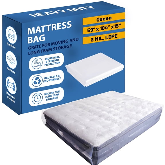 PUOOKK Mattress Bag for Moving & Storage, Heavy-Duty Mattress-Protector Cover, Waterproof Mattresses Storage Bags, Polyurethane, Tear Resistant, Queen Mattress Bags for Moving, Queen