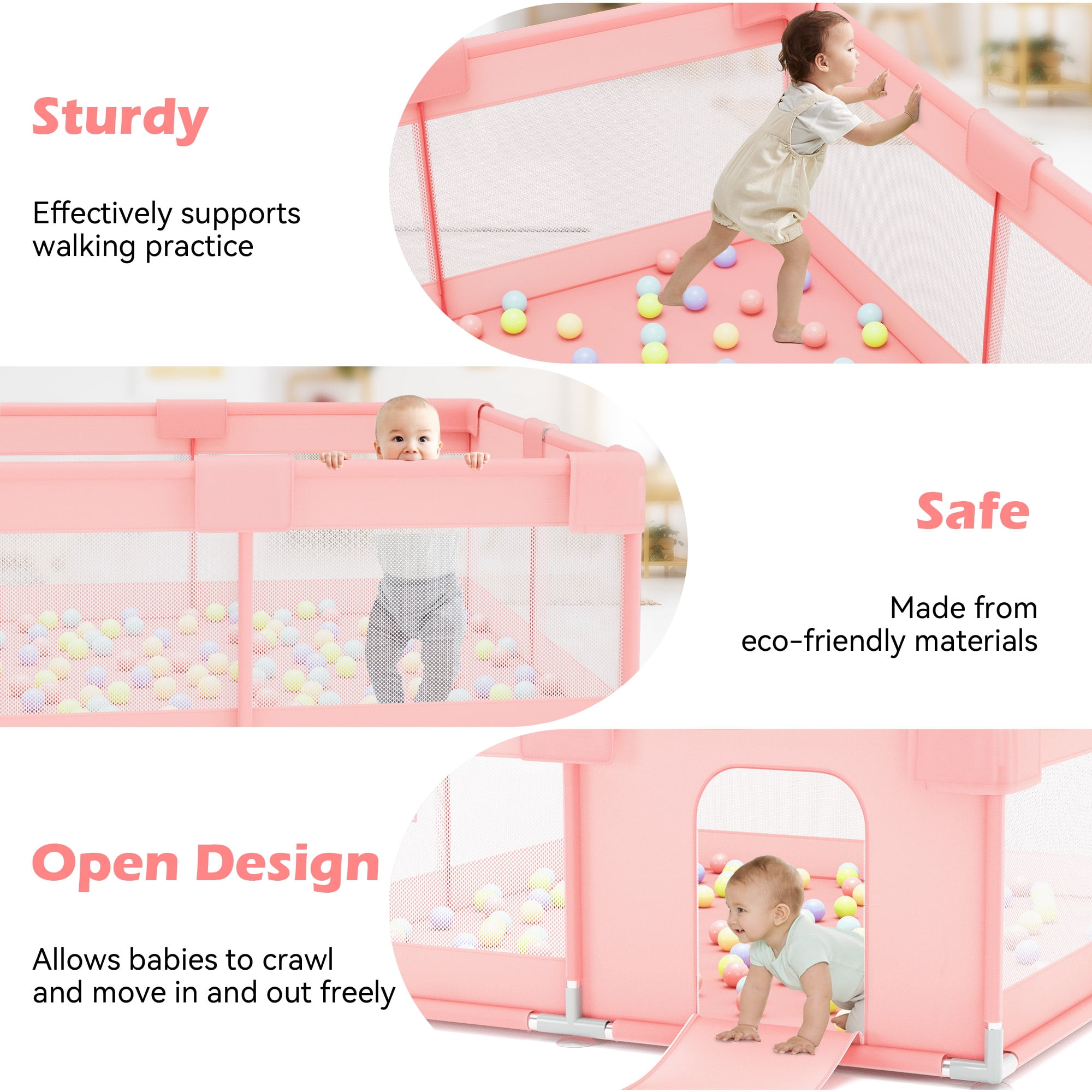 babyeap Baby Playpen,50x50 Inch Baby Playards for Babies and Toddlers,Fence Baby Play Yards for Indoor & Outdoor with Breathable Mesh,Pink