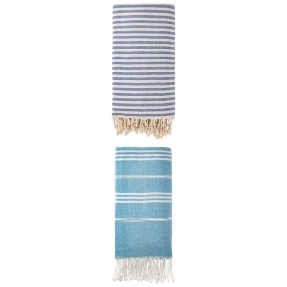 Unique Bargains 2 Pack Breathable Sand-Free Fast-Dry Turkish Towels Blue 71"x40"/71"x35"