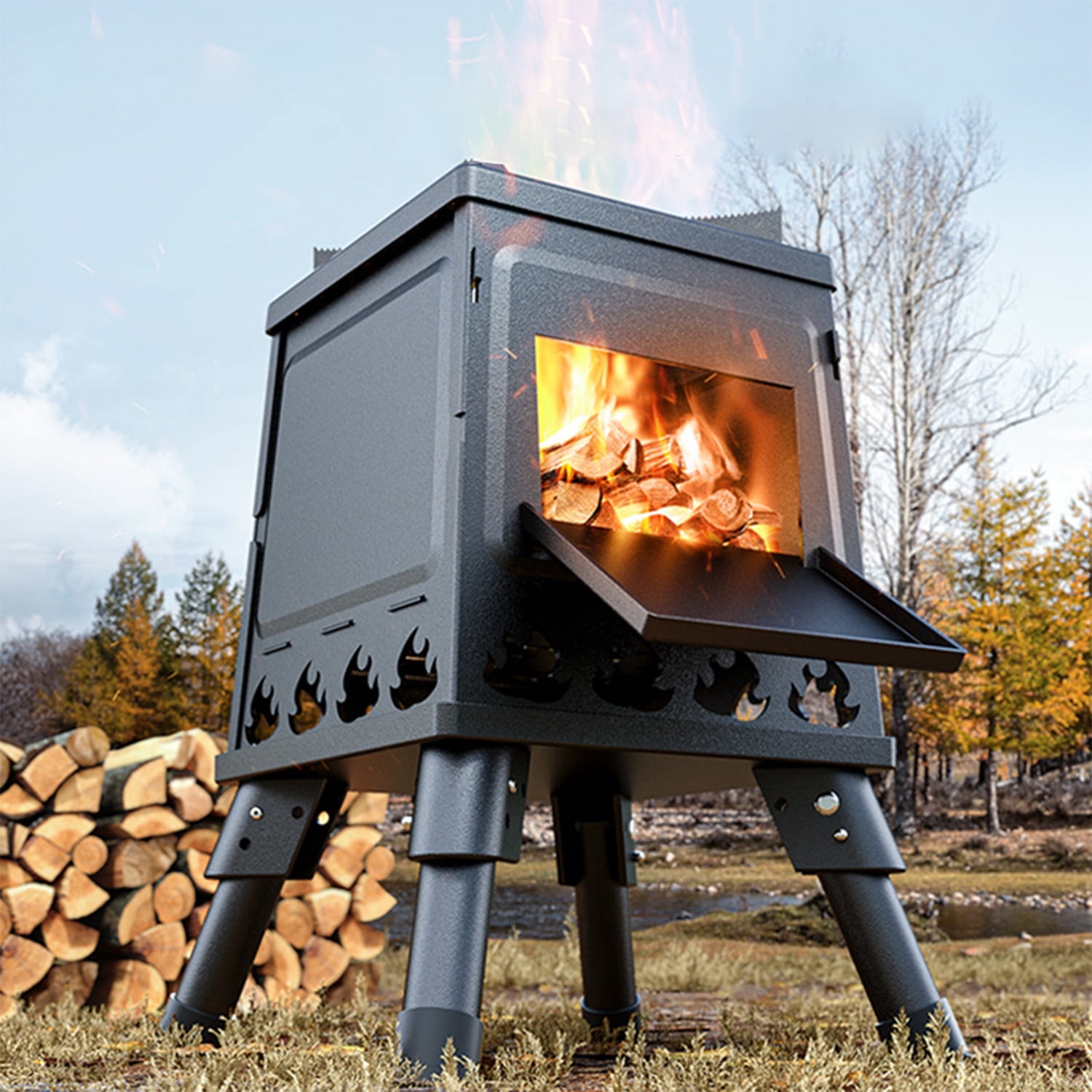 Outdoor Camping Wood Stove, Suitable For Hiking And Outdoor Cooking, Easy To Carry And Assemble, High-Efficiency Combustion
