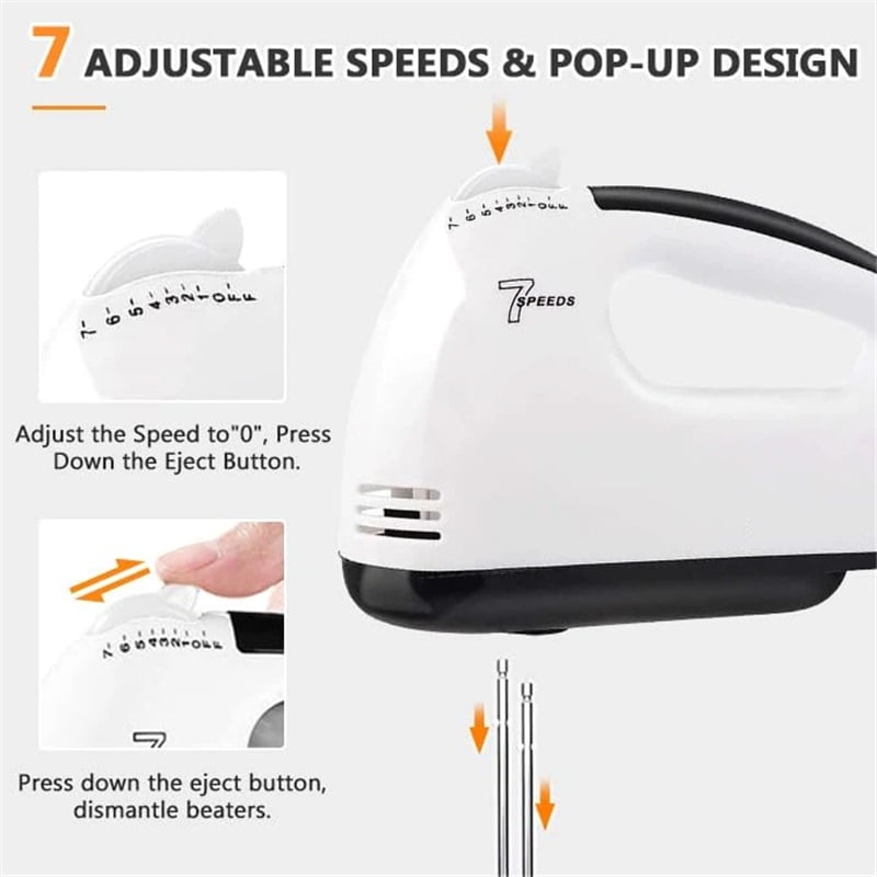 Electric Hand Mixer, 7 Speed Egg and Flour Automatic Mixing with Whisk for Cooking of Bread, Cake (18*8.3cm,Includes two mixing bars, two dough bars)