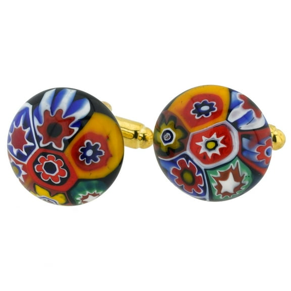 GlassOfVenice Murano Glass Millefiori Round Cufflinks