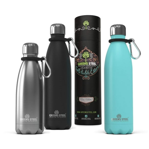Bouteille d'Eau en Acier Inoxydable – 17 oz Isolée sous Vide Double Paroi avec Couvercle à Vis/anti-Fuite Thermique pour Voyage Sport Cantine Café par Greens Steel - 17 oz, Bleu