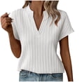thumbnail image 6 of Women's V Neck Short Sleeve Loose Fit Tops Shirts Blouses Solid Color Casual Daily Wear Work Office Vacation Fashion Essential Gift for Women | Sopatenor,White XL, 6 of 7